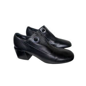 Tibi Black Leather Grommet Block Heels, size 39